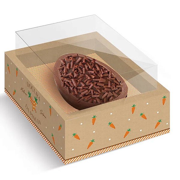 Caixa New Moldura Meio Ovo - Kraft Cenoura - 6 unidades - Cromus Páscoa - Rizzo