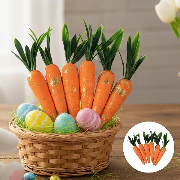 Cenouras Decorativas com Glitter - 6 unidades - Rizzo