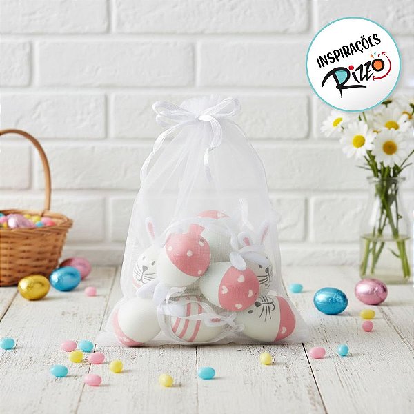 Saco de Ovinhos de Páscoa Decorativos Sortidos - Rosa/Branco - 9 unidades - Cromus Páscoa - Rizzo