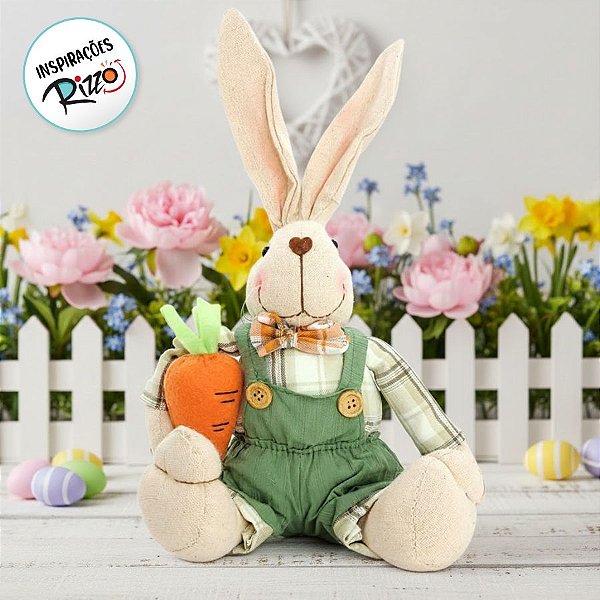 Coelho Decorativo Sentado Verde Com Cenoura - 1 unidade - Cromus Páscoa - Rizzo