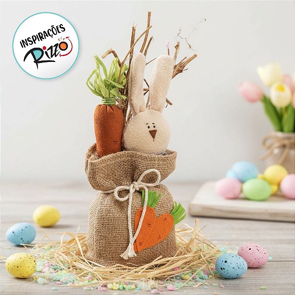 Saco Decorativo com Cenoura e coelho - Terracota - 1 unidade - Cromus Páscoa - Rizzo