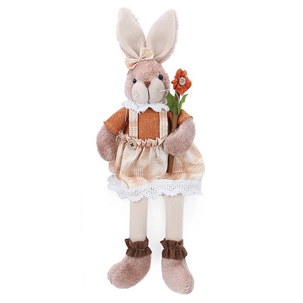 Coelho Decorativo Sentado com Flor - Mascavo - 1 unidade - Cromus Páscoa - Rizzo