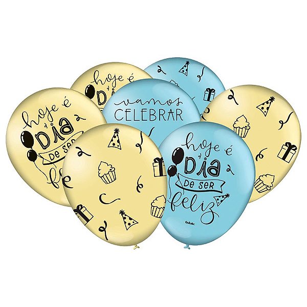 Balão de Festa Decorado - Celebre a Vida - 9" 23cm  - 25 unidades - Festcolor - Rizzo