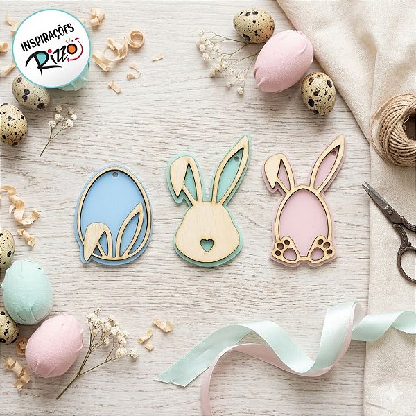 Tag de Páscoa Madeira Coelinhos - 3 unidades - Rizzo