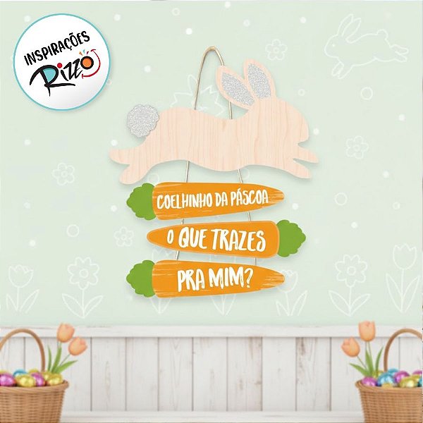 Placa Decorada de Páscoa Com Cenouras - 1 unidade - Grintoy - Rizzo