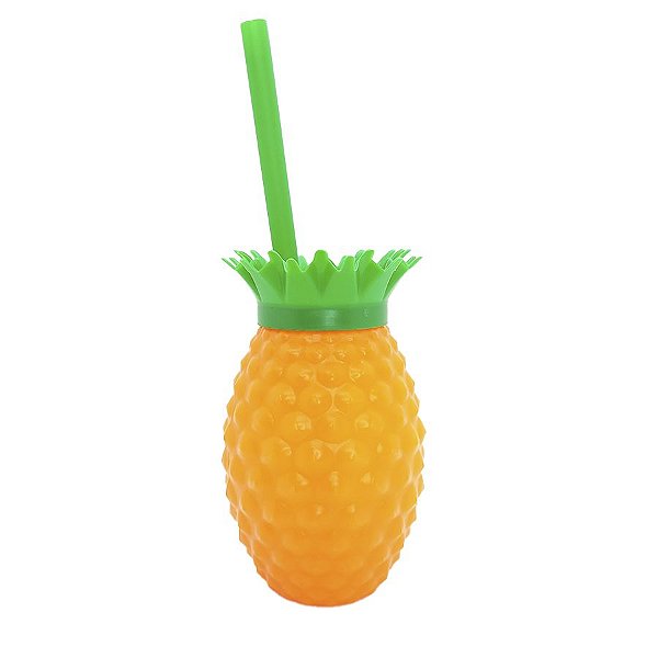 Copo com Tampa e Canudo - Abacaxi Laranja 350ml - 1 unidade - Rizzo