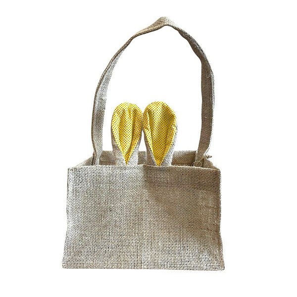 Cesta de Juta de Páscoa com Orelha Amarelo Poá Preto - 1 unidade - EcoArt - Rizzo