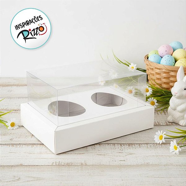 Caixa para 2 Meio Ovos de 100g a 150g com Moldura - Branca - 20x15,5x10cm - 5 unidades - Assk - Rizzo