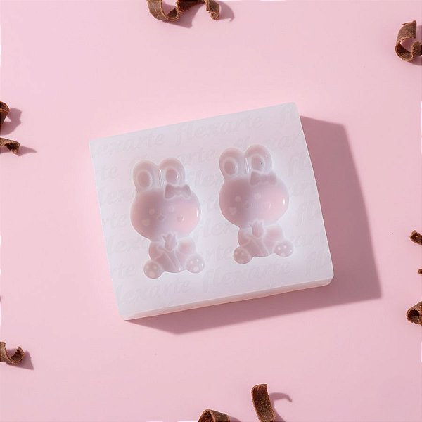 Molde de silicone Dupla de Coelhos com Flor e Laço Ref. 821 - 1 unidade - FlexArte - Rizzo