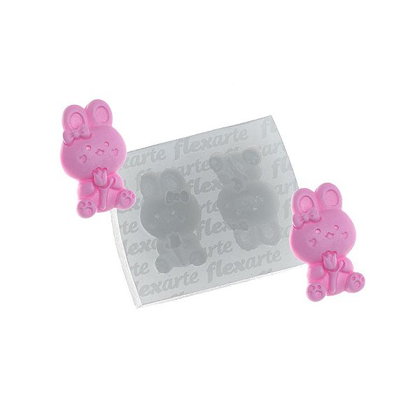 Molde de silicone Dupla de Coelhos com Flor e Laço Ref. 821 - 1 unidade - Flex Arte - Rizzo