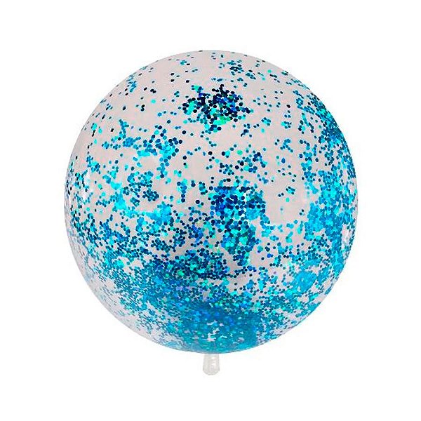 Balão Bubble Transparente com Confete Hexagonal Azul - 11" 26cm - 1 unidade - PartiuFesta - Rizzo