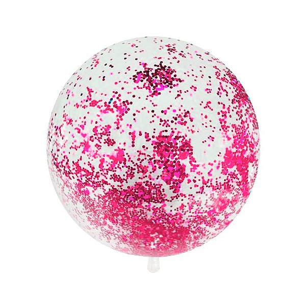 Balão Bubble Transparente com Confete Hexagonal Rosa - 11" 26cm - 1 unidade - PartiuFesta - Rizzo