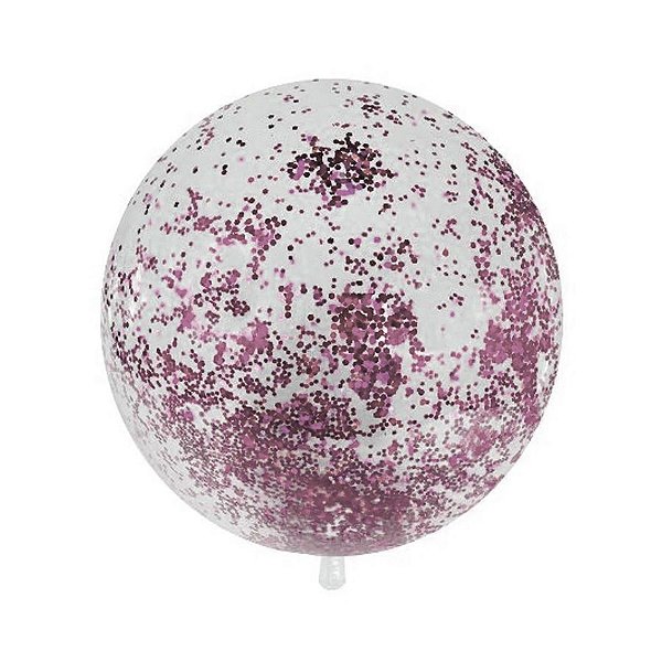 Balão Bubble Transparente com Confete Hexagonal Rosa Claro - 11" 26cm - 1 unidade - PartiuFesta - Rizzo