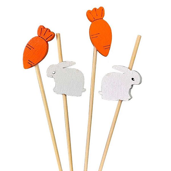 Palito Decorativo - Petiscos - Coelhos e Cenouras - 20 unidades - Rizzo