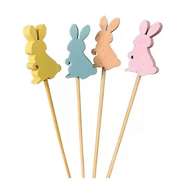 Palito Decorativo - Petiscos - Coelhos Coloridos - 20 unidades - Rizzo