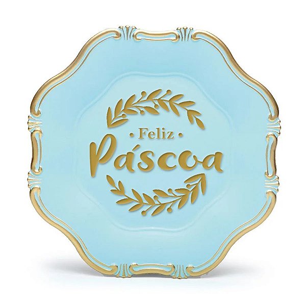 Sousplat Liso Provençal Azul Feliz Páscoa - 33 cm - 1 unidade - Rizzo