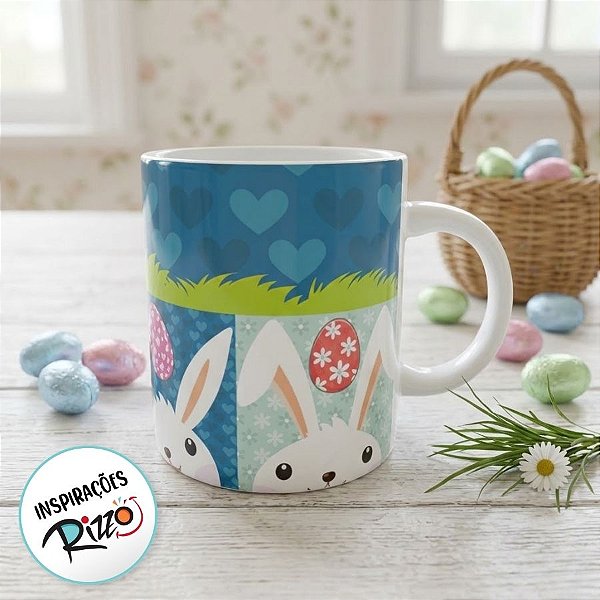 Caneca de Porcelana Coelhos da Páscoa - 1 unidade - Rizzo