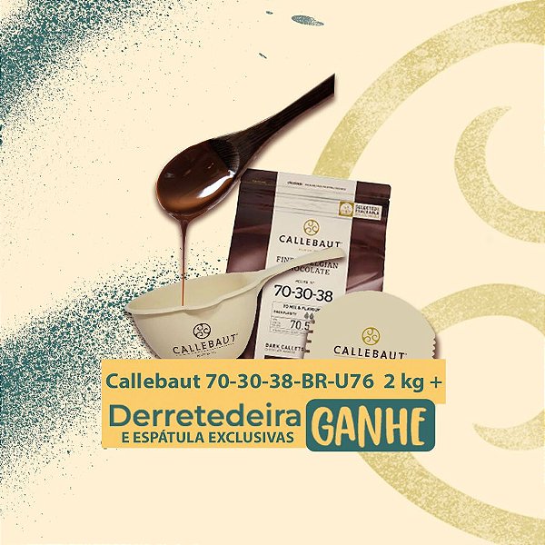 Kit Promocional Chocolate Amargo Belga 70-30-38-BR-U76 em Gotas Callebaut  2 kg + Derretedeira + Espátula - Rizzo