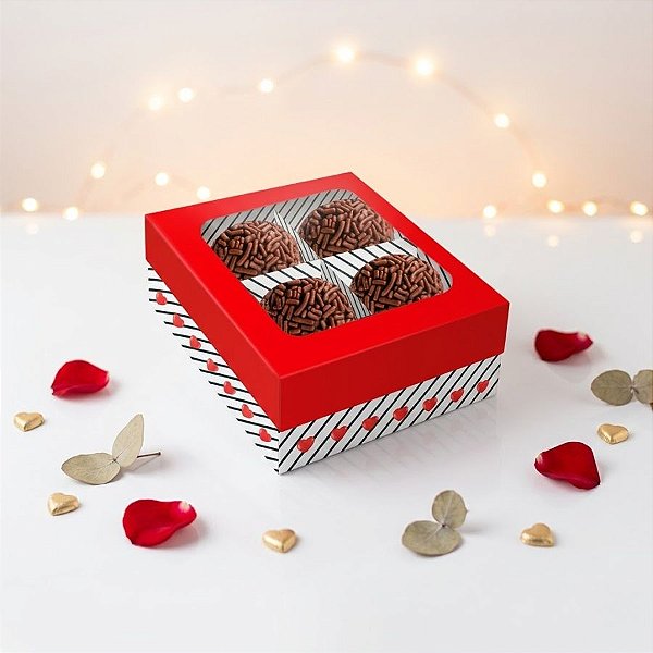 Caixa 4 Bombons Quadrado com Visor - Amor - 6 unidades - Festcolor - Rizzo