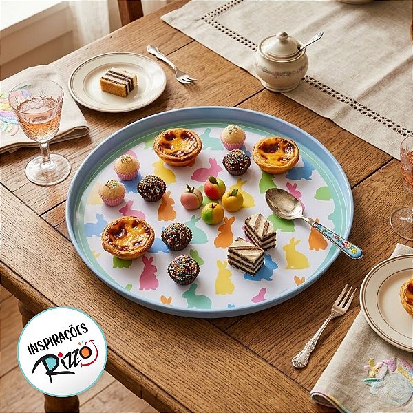 Bandeja Redonda - Collection Bliss Coelhos Coloridos - 1 unidade - Cromus Páscoa - Rizzo
