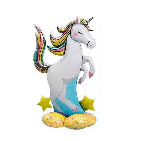 Balão de Festa Metalizado 95'' 125cm - Unicórnio com Base Dourada - 2 unidades - Rizzo