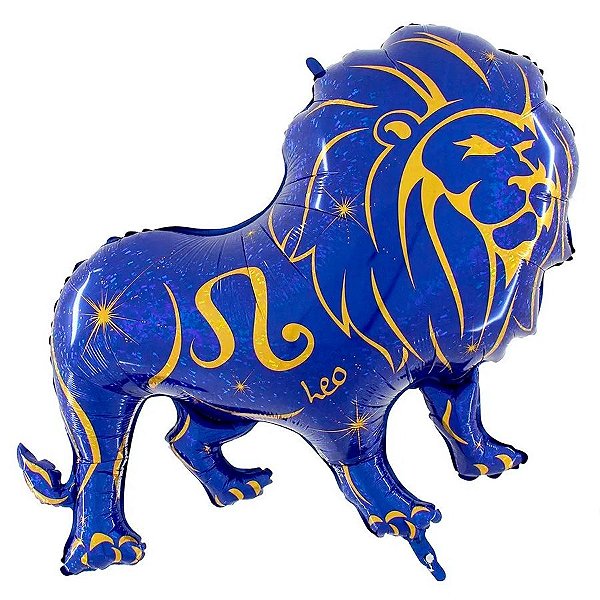 Balão de Festa Metalizado 46'' - Signo Leão Azul - 1 unidade - Flexmetal - Rizzo