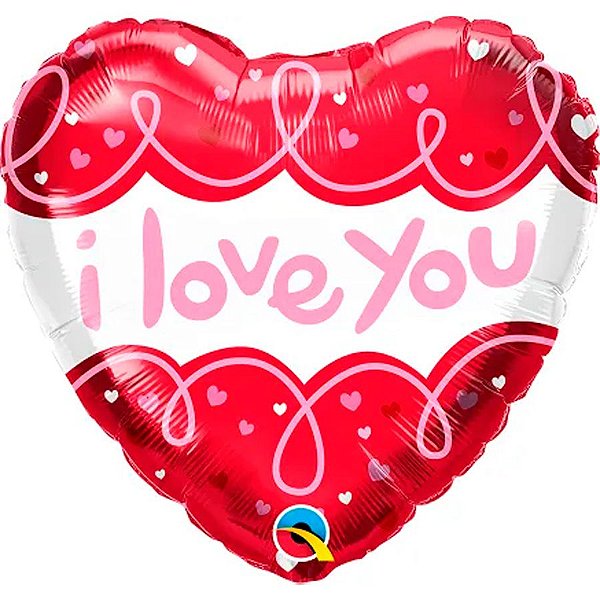Balão de Festa Microfoil 18'' 46cm - Coração I Love You - 1 unidade - Qualatex - Rizzo