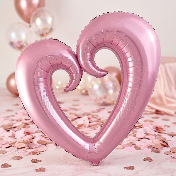 Balão de Festa Metalizado 32" 80cm - Coração Vazado Rosa Claro - 1 unidade - Flexmetal - Rizzo