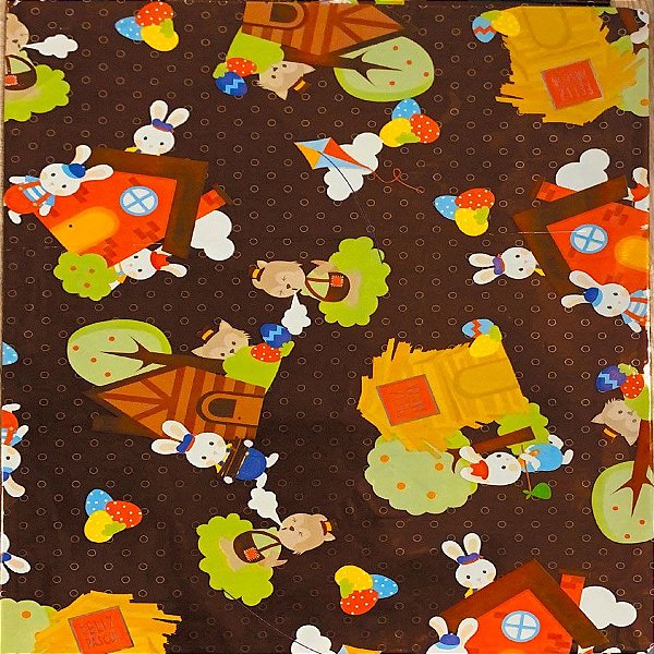 Folha para Ovos de Páscoa Metalizado Os 3 Coelhinhos Marrom 69x89cm - 5 unidades - Cromus - Rizzo