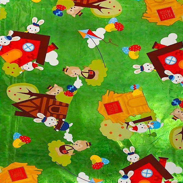 Folha para Ovos de Páscoa Metalizado Os 3 Coelhinhos Verde 69x89cm - 5 unidades - Cromus - Rizzo