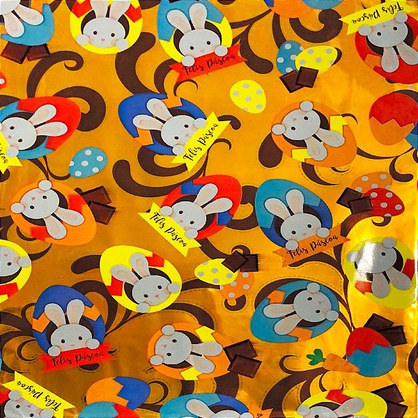 Folha para Ovos de Páscoa Metalizado Chocovo Amarelo 69x89cm - 5 unidades - Cromus - Rizzo