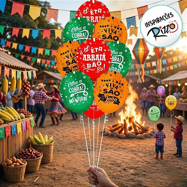 Balão de Festa Látex Decorado Arraiá - 10 unidades - Regina - Rizzo