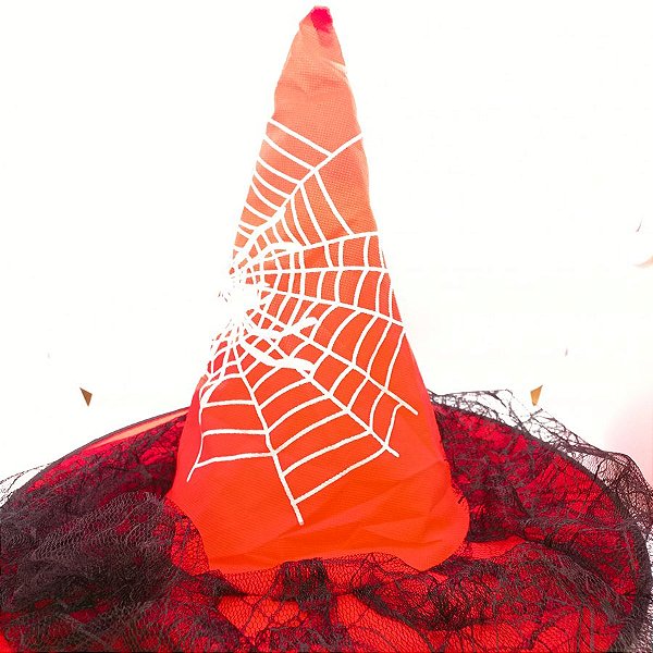 Chapéu de Bruxa com Véu Vermelho - "Bruxinha" - 1 unidade - Rizzo