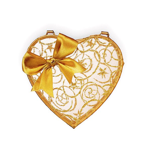 Embalagem de Organza - Caixa Coração Grande - Ouro  - 1 unidade - Cromus - Rizzo