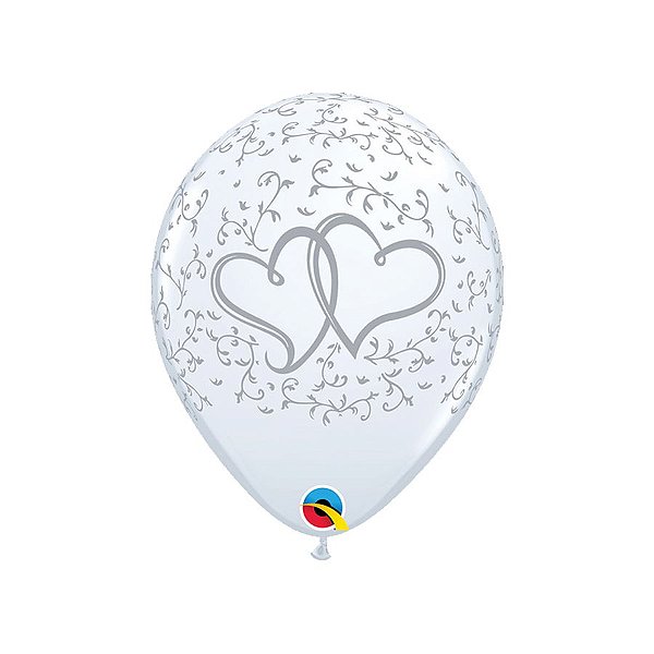 Balão de Festa Látex Liso Decorado - Corações Entrelaçados - 11" 28cm - 6 unidades - Qualatex Outlet - Rizzo