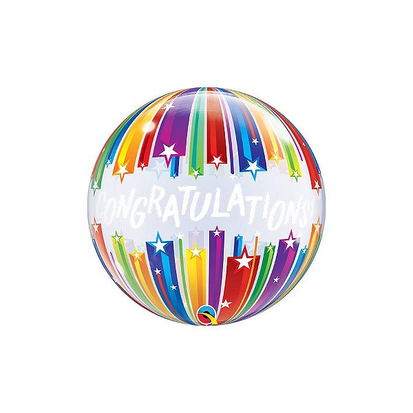 Balão de Festa Bubble 22" 56cm - Congratulations (Parabéns) Estrelas Cadentes - 1 unidade - Qualatex Outlet - Rizzo