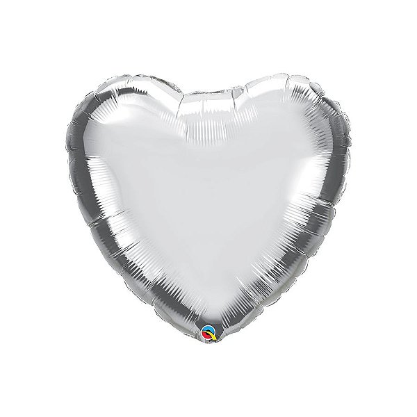 Balão de Festa Microfoil 36" 91cm - Coração Prata Metalizado - 1 unidade - Qualatex Outlet - Rizzo