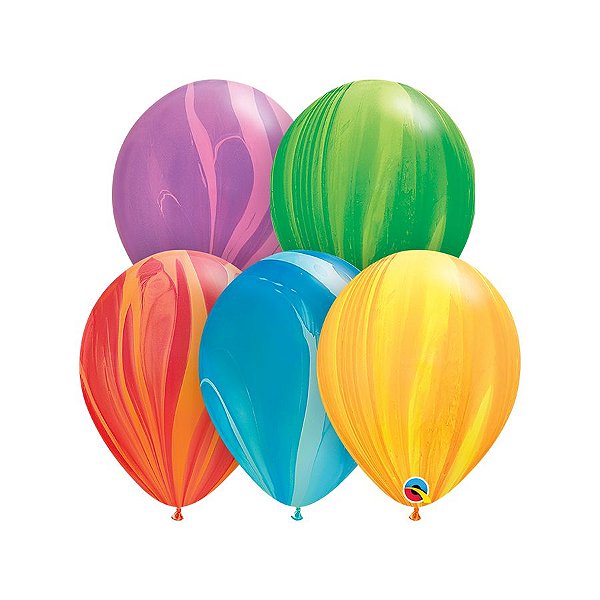 Balão de Festa Látex Liso Decorado - Rainbow Superagate Sortido - 11" 28cm - 100 unidades - Qualatex Outlet - Rizzo
