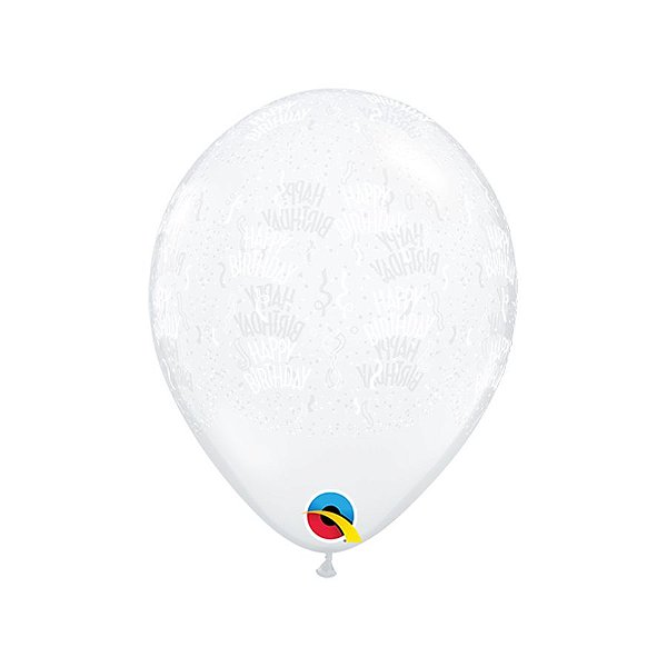 Balão de Festa Látex Liso Decorado - Happy Birthday Transparente - 11" 28cm - 50 unidades - Qualatex Outlet - Rizzo