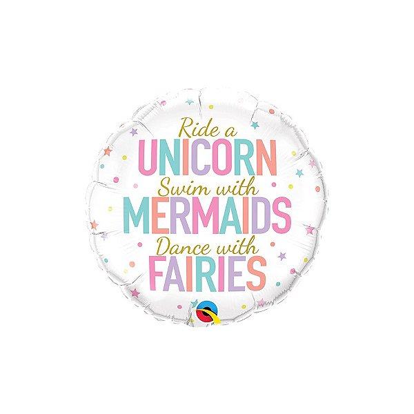 Balão de Festa Microfoil 18" 46cm - Redondo Unicorn Mermaids Fairies - 1 unidade - Qualatex Outlet - Rizzo