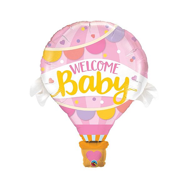 Balão de Festa Microfoil 42" 107cm - Balão Welcome Baby (Bem-Vindo Bebê) Rosa - 1 unidade - Qualatex Outlet - Rizzo