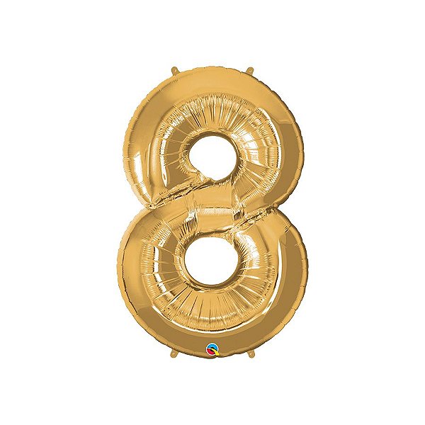 Balão de Festa Microfoil 34" 86cm - Número Oito Ouro - 1 unidade - Qualatex Outlet - Rizzo