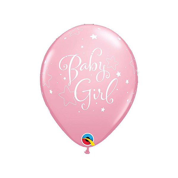 Balão de Festa Látex Liso Decorado - Baby Girl! (Menina) Estrelas Rosa - 11" 28cm - 6 unidades - Qualatex Outlet - Rizzo
