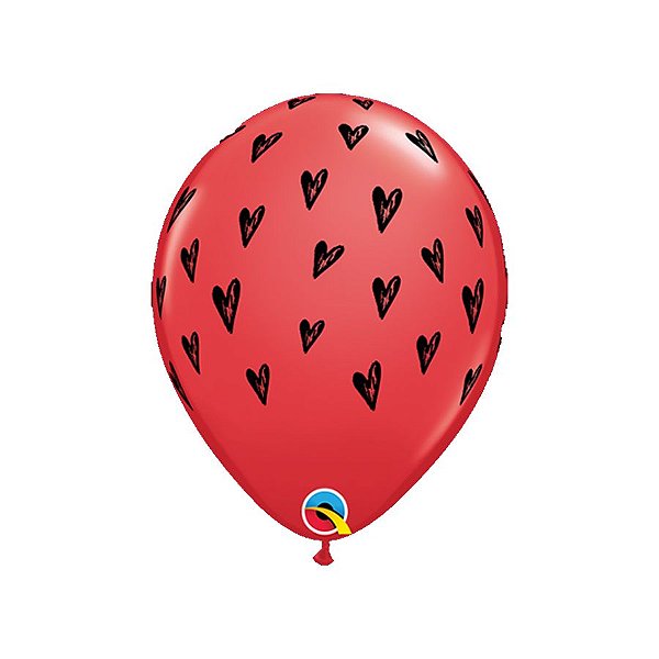 Balão de Festa Látex Liso Decorado - Sementes do Coração Vermelho - 11" 28cm - 50 unidades - Qualatex Outlet - Rizzo