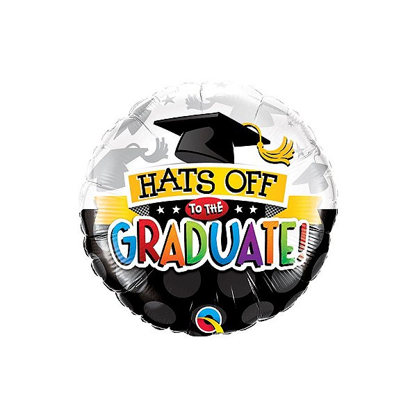 Balão de Festa Microfoil 18" 46cm - Redondo Hats Off To The Graduate!  - 1 unidade - Qualatex Outlet - Rizzo