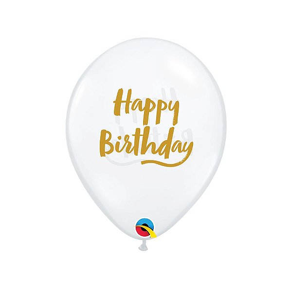 Balão de Festa Látex Liso Decorado - Happy Birthday Transparente - 11" 28cm - 50 unidades - Qualatex Outlet - Rizzo
