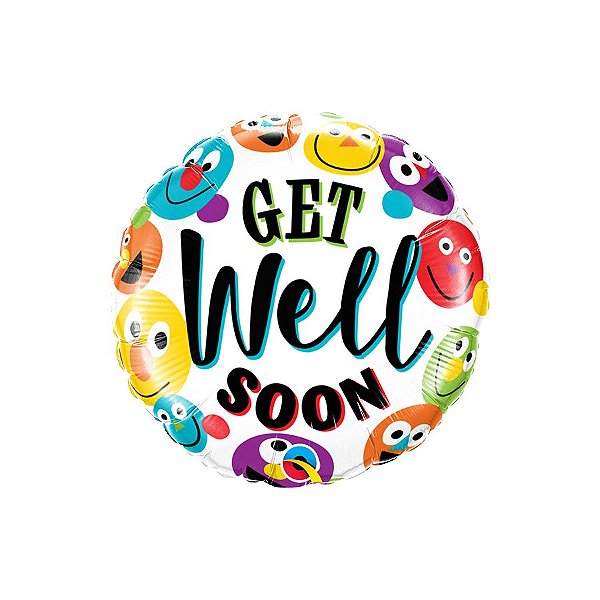 Balão de Festa Microfoil 18" 46cm - Redondo Get Weel Soon (Fique Bem Logo) - 1 unidade - Qualatex Outlet - Rizzo