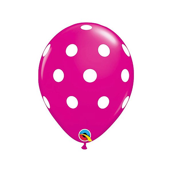 Balão de Festa Látex Liso Decorado - Pontos Polka Cereja e Branco - 11" 28cm - 50 unidades - Qualatex Outlet - Rizzo
