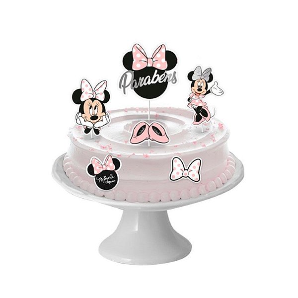 Decoração De Bolo - Cenário Minnie Mouse Rosa - 6 unidades - Regina - Rizzo