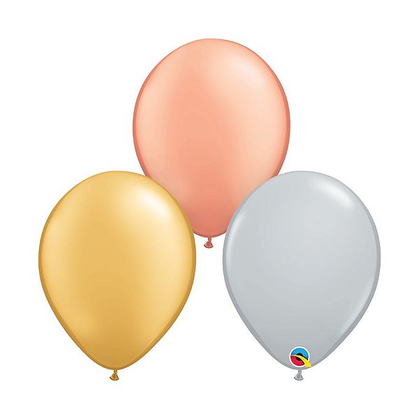 Balão de Festa Látex Liso Metalizado - Sortido Especial - 11" 28cm - 10 unidades - Qualatex Outlet - Rizzo